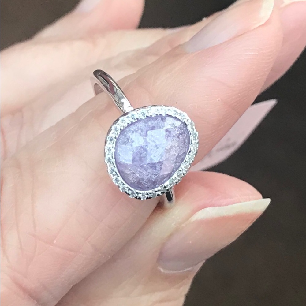 Sterling Silver Offset Purple Ice & CZ Ring